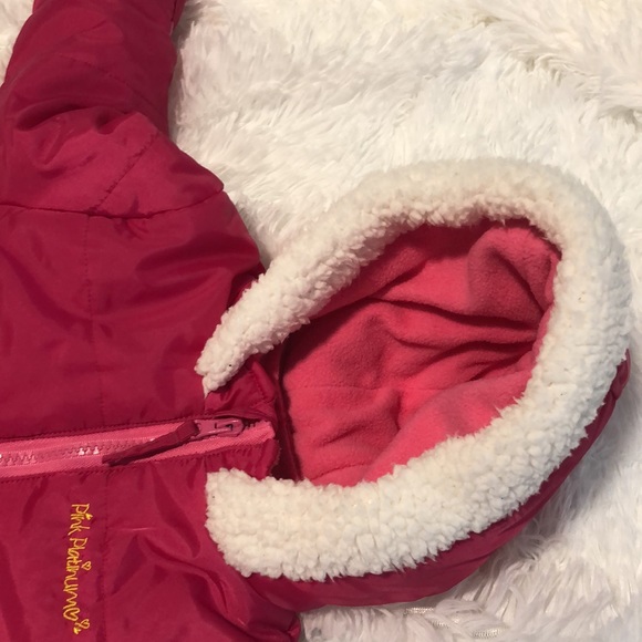 Pink Plantinum baby girls one-piece puffer winter Snowsuit  with hood. - Picture 2 of 7